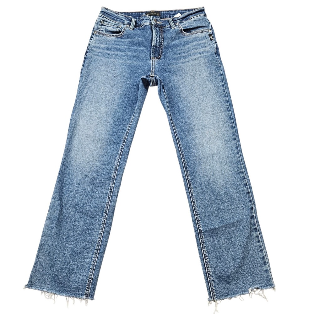 Silver Jeans Womens Sz 29 Most Wanted Ankle Straight Mid Rise Frayed Hem Blue